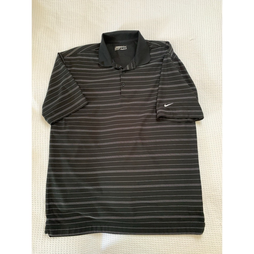 Nike Golf Dri-Fit Mens Polo Shirt Short Sleeve‎ Black Striped  L